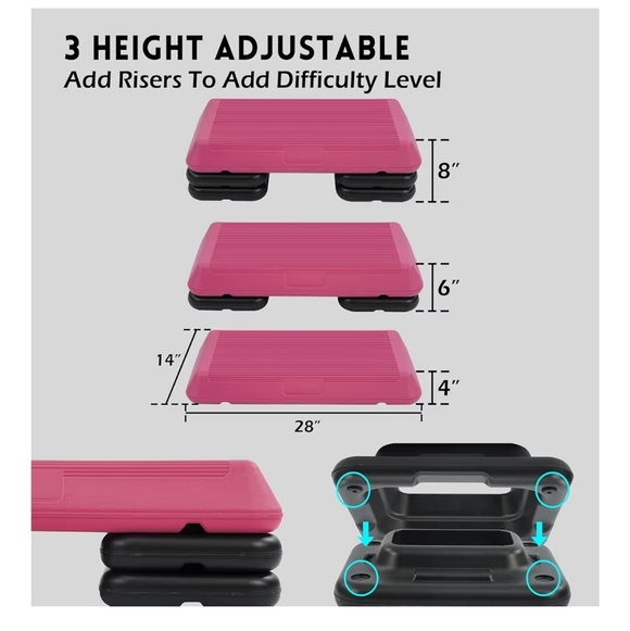 Adjustable Pink Step Platform with Risers - Picture 2 of 5